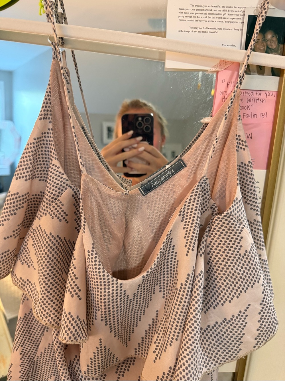 Peppermint Beige Chevron Ruffle Mini Dress - Picture 4 of 4